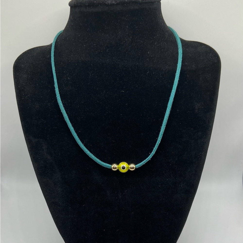 Evil Eye Inspired Faux Leather String Cord Necklace